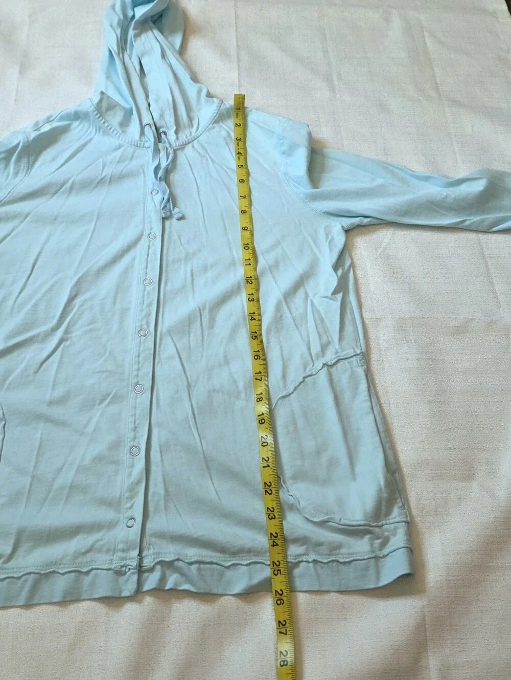 J. Jill Snap Front Knit Hoodie Jacket Teal Blue Size Medium Travel Lightweight